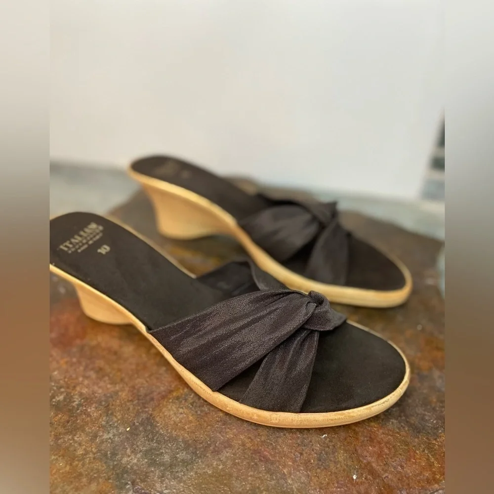 Italian Shoemakers~Dark Brown Shimmery Twist Fabric Wedge Slip-On Sandal~Size 10